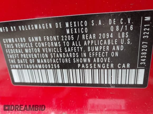 ✅ 2017 Volkswagen Golf GTI S • VIN: 3VW5T7AU5HM009256 • Lot: 41655836. Listed on IAAI with 95,931 mi. Free auction sales archive from the USA and detailed vehicle history report at DreamBid. Image 9.