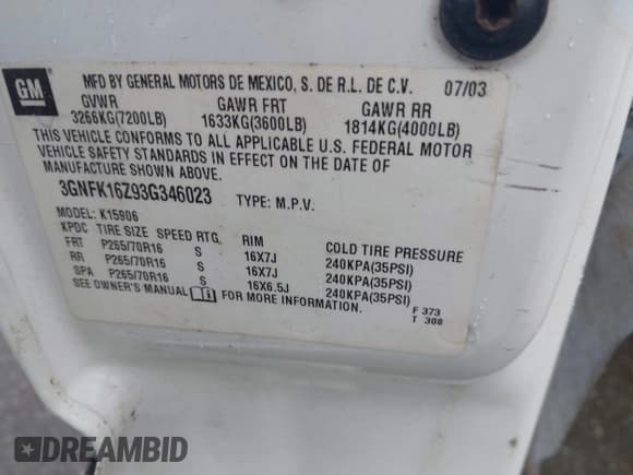 ✅ 2003 Chevrolet Suburban LS • VIN: 3GNFK16Z93G346023 • Лот: 42986722. Опубликован ранее на IAAI с пробегом 367 416 миль. Бесплатный доступ к архиву аукционных продаж из США и подробный отчёт об истории автомобиля на DreamBid. Изображение 9.