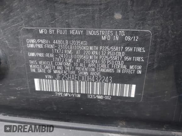 ✅ 2013 Subaru Forester X Limited • VIN: JF2SHAECXDH432243 • Lot: 43735300. Listed on IAAI with 157,536 mi. Free auction sales archive from the USA and detailed vehicle history report at DreamBid. Image 9.