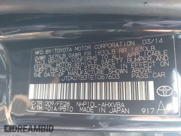 ✅ 2014 Toyota Prius One • VIN: JTDKDTB31E1067603 • Лот: 42861615. Опубликован ранее на IAAI с пробегом 332 989 миль. Бесплатный доступ к архиву аукционных продаж из США и подробный отчёт об истории автомобиля на DreamBid. Изображение 9.