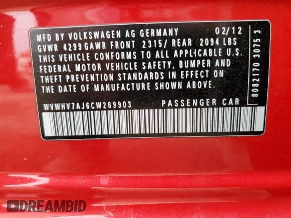 ✅ 2012 Volkswagen Golf GTI • VIN: WVWHV7AJ6CW269903 • Lot: 47475615. Listed on Copart with 117,959 mi. Free auction sales archive from the USA and detailed vehicle history report at DreamBid. Image 12.