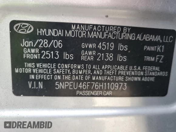 ✅ 2006 Hyundai Sonata GLS • VIN: 5NPEU46F76H110973 • Lot: 79804024. Wystawiony na Copart z przebiegiem 188 272 mil. Bezpłatny archiwum sprzedaży aukcyjnych z USA i szczegółowy raport historii pojazdu na DreamBid. Zdjęcie 12.