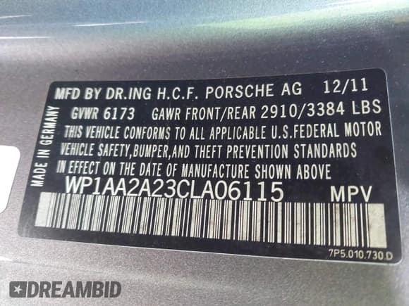 ✅ 2012 Porsche Cayenne • VIN: WP1AA2A23CLA06115 • Лот: 42577674. Опубликован ранее на IAAI с пробегом 162 580 миль. Бесплатный доступ к архиву аукционных продаж из США и подробный отчёт об истории автомобиля на DreamBid. Изображение 9.