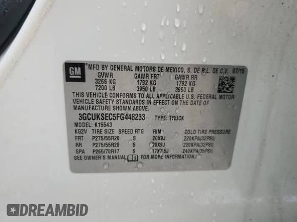 ✅ 2015 Chevrolet Silverado 1500 LTZ • VIN: 3GCUKSEC5FG448233 • Лот: 69210815. Опубликован ранее на Copart с пробегом 219 943 миль. Бесплатный доступ к архиву аукционных продаж из США и подробный отчёт об истории автомобиля на DreamBid. Изображение 12.