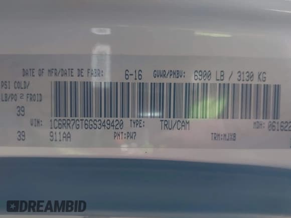 ✅ 2016 Ram 1500 Big Horn • VIN: 1C6RR7GT6GS349420 • Lot: 43705210. Listed on IAAI with 143,566 mi. Free auction sales archive from the USA and detailed vehicle history report at DreamBid. Image 9.