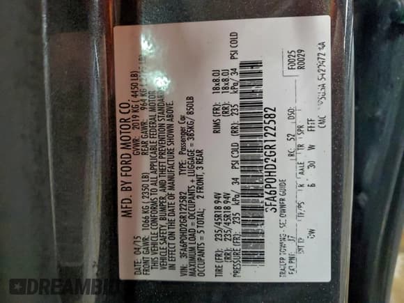 ✅ 2016 Ford Fusion SE • VIN: 3FA6P0HD2GR122582 • Lot: 96550775. Listed on Copart with 108,694 mi. Free auction sales archive from the USA and detailed vehicle history report at DreamBid. Image 12.