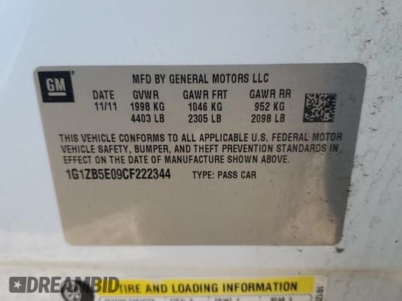 ✅ 2012 Chevrolet Malibu 1LS • VIN: 1G1ZB5E09CF222344 • Lot: 76659564. Listed on Copart with 84,735 mi. Free auction sales archive from the USA and detailed vehicle history report at DreamBid. Image 12.