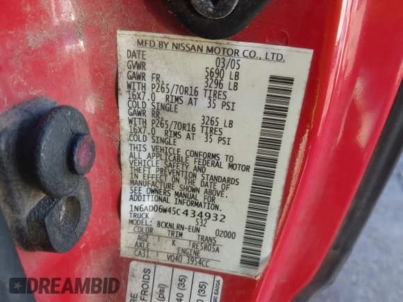 ✅ 2005 Nissan Frontier LE • VIN: 1N6AD06W45C434932 • Lot: 42103130. Listed on IAAI with 279,510 mi. Free auction sales archive from the USA and detailed vehicle history report at DreamBid. Image 9.