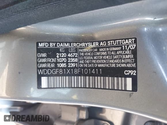 ✅ 2008 Mercedes-Benz C 300 Sport • VIN: WDDGF81X18F101411 • Lot: 43217284. Listed on IAAI with 187,231 mi. Free auction sales archive from the USA and detailed vehicle history report at DreamBid. Image 9.