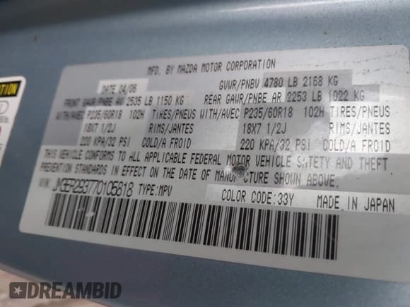 ✅ 2007 Mazda CX-7 Touring • VIN: JM3ER293770105818 • Лот: 43851796. Опубликован ранее на IAAI с пробегом 105 298 миль. Бесплатный доступ к архиву аукционных продаж из США и подробный отчёт об истории автомобиля на DreamBid. Изображение 9.