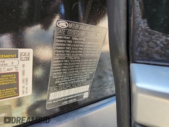 ✅ 2020 Land Rover Range Rover HSE • VIN: SALGS2RUXLA574655 • Lot: 71114855. Listed on Copart with 62,326 mi. Free auction sales archive from the USA and detailed vehicle history report at DreamBid. Image 13.