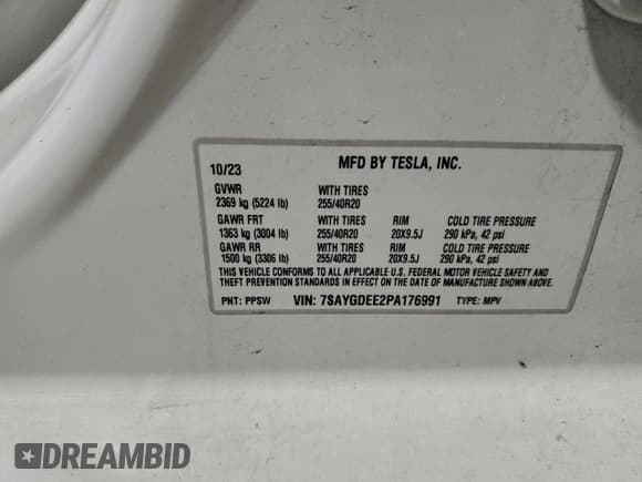 ✅ 2023 Tesla Model Y Long Range • VIN: 7SAYGDEE2PA176991 • Лот: 95689365. Опубликован ранее на Copart с пробегом 40 868 миль. Бесплатный доступ к архиву аукционных продаж из США и подробный отчёт об истории автомобиля на DreamBid. Изображение 14.