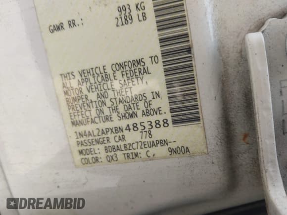 ✅ 2011 Nissan Altima SL • VIN: 1N4AL2APXBN485388 • Lot: 42026660. Wystawiony na IAAI z przebiegiem 142 557 mil. Bezpłatny archiwum sprzedaży aukcyjnych z USA i szczegółowy raport historii pojazdu na DreamBid. Zdjęcie 9.