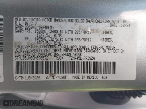 ✅ 2025 Toyota Tacoma SR • VIN: 3TMLB5JN0SM090572 • Лот: 41432255. Опубликован ранее на IAAI с пробегом 1 493 миль. Бесплатный доступ к архиву аукционных продаж из США и подробный отчёт об истории автомобиля на DreamBid. Изображение 9.