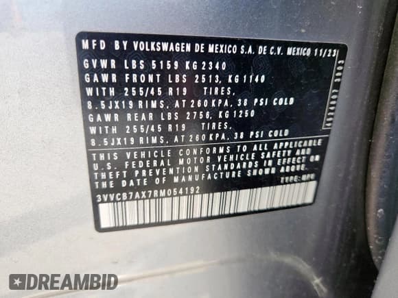 ✅ 2024 Volkswagen Tiguan SE R-Line Black • VIN: 3VVCB7AX7RM054192 • Лот: 71907165. Опубликован ранее на Copart с пробегом 20 299 миль. Бесплатный доступ к архиву аукционных продаж из США и подробный отчёт об истории автомобиля на DreamBid. Изображение 14.