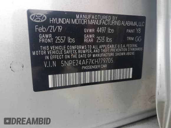 2019 Hyundai Sonata SE с VIN 5NPE24AF7KH779705, выставлен на аукционе Copart как лот 84178935 с пробегом 78 354 миль миль и Списание • Salvage title. История ставок и продаж доступна на DreamBid. Изображение 12.