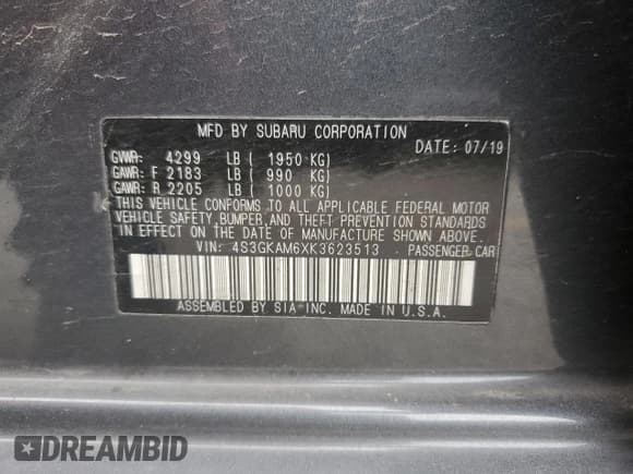 ✅ 2019 Subaru Impreza Special Sports • VIN: 4S3GKAM6XK3623513 • Lot: 67594615. Listed on Copart with 110,305 mi. Free auction sales archive from the USA and detailed vehicle history report at DreamBid. Image 12.