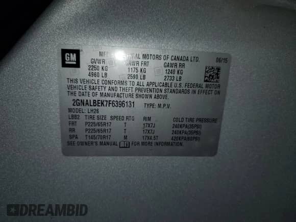 2015 Chevrolet Equinox LT с VIN 2GNALBEK7F6396131, выставлен на аукционе Copart как лот 81763435 с пробегом 128 601 миль миль и Списание • Salvage title. История ставок и продаж доступна на DreamBid. Изображение 13.