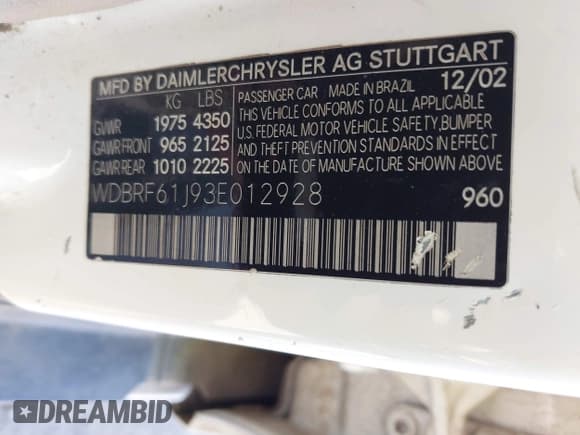 ✅ 2003 Mercedes-Benz C 240 • VIN: WDBRF61J93E012928 • Lot: 41953644. Listed on IAAI with Not provided. Free auction sales archive from the USA and detailed vehicle history report at DreamBid. Image 9.