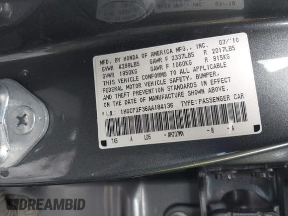 ✅ 2010 Honda Accord LX • VIN: 1HGCP2F36AA184136 • Lot: 43795000. Listed on IAAI with 208,703 mi. Free auction sales archive from the USA and detailed vehicle history report at DreamBid. Image 9.