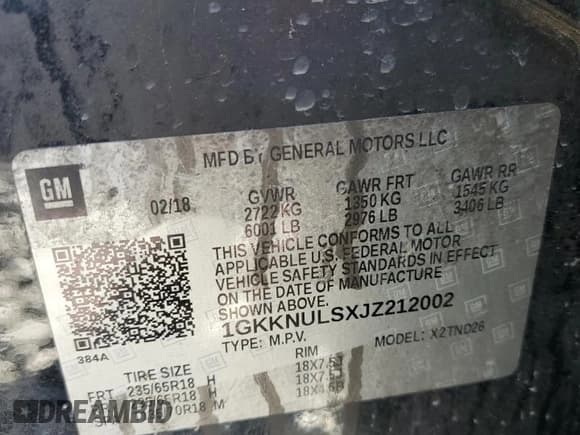 ✅ 2018 GMC Acadia SLT • VIN: 1GKKNULSXJZ212002 • Лот: 82580065. Опубликован ранее на Copart с пробегом 132 349 миль. Бесплатный доступ к архиву аукционных продаж из США и подробный отчёт об истории автомобиля на DreamBid. Изображение 13.