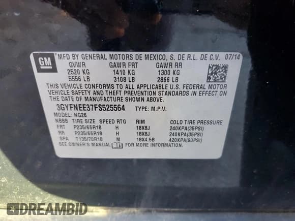 ✅ 2015 Cadillac SRX Luxury Collection • VIN: 3GYFNEE37FS525564 • Lot: 84802375. Listed on Copart with 111,079 mi. Free auction sales archive from the USA and detailed vehicle history report at DreamBid. Image 13.