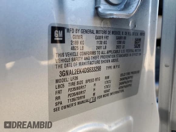 ✅ 2013 Chevrolet Captiva Sport LS • VIN: 3GNAL2EK4DS633298 • Lot: 61860675. Wystawiony na Copart z przebiegiem 142 457 mil. Bezpłatny archiwum sprzedaży aukcyjnych z USA i szczegółowy raport historii pojazdu na DreamBid. Zdjęcie 12.