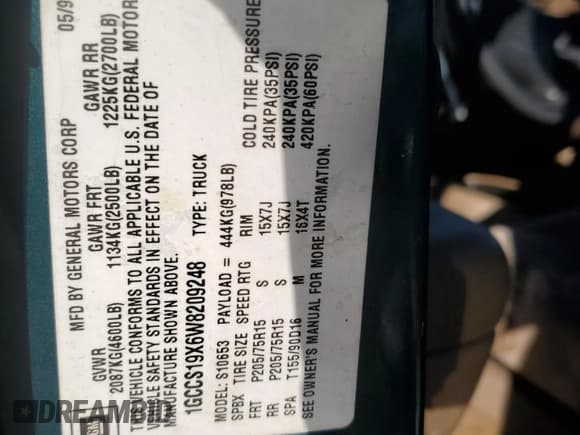 ✅ 1998 Chevrolet S-10 LS • VIN: 1GCCS19X6W8209248 • Лот: 84228774. Опубликован ранее на Copart с пробегом 182 104 миль. Бесплатный доступ к архиву аукционных продаж из США и подробный отчёт об истории автомобиля на DreamBid. Изображение 12.