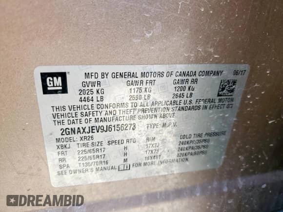 2018 Chevrolet Equinox LT z VIN 2GNAXJEV9J6156273, wystawiony jako Copart lot #84373745 z przebiegiem 185 635 mil mil oraz Szkoda całkowita • Salvage title. Historia ofert i sprzedaży dostępna na DreamBid. Obrazek 14.