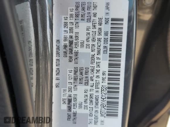 ✅ 2017 Mazda CX-9 Sport • VIN: JM3TCABYXH0127631 • Лот: 69143945. Опубликован ранее на Copart с пробегом 91 297 миль. Бесплатный доступ к архиву аукционных продаж из США и подробный отчёт об истории автомобиля на DreamBid. Изображение 12.