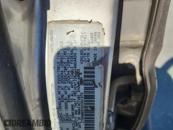 ✅ 2002 Toyota 4Runner SR5 • VIN: JT3HN86R320391970 • Lot: 82467695. Listed on Copart with 235,581 mi. Free auction sales archive from the USA and detailed vehicle history report at DreamBid. Image 13.