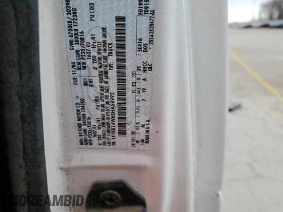 ✅ 2005 Ford Econoline Cargo • VIN: 1FTRE14W65HA58992 • Lot: 83855264. Listed on Copart with Not provided. Free auction sales archive from the USA and detailed vehicle history report at DreamBid. Image 12.