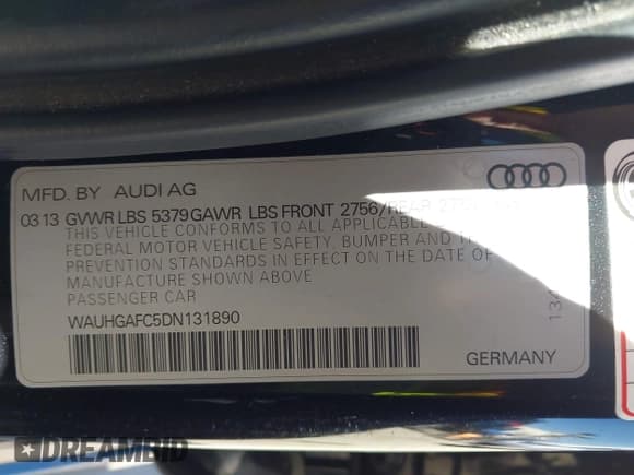 ✅ 2013 Audi A6 Prestige • VIN: WAUHGAFC5DN131890 • Лот: 42819241. Опубликован ранее на IAAI с пробегом 144 318 миль. Бесплатный доступ к архиву аукционных продаж из США и подробный отчёт об истории автомобиля на DreamBid. Изображение 9.