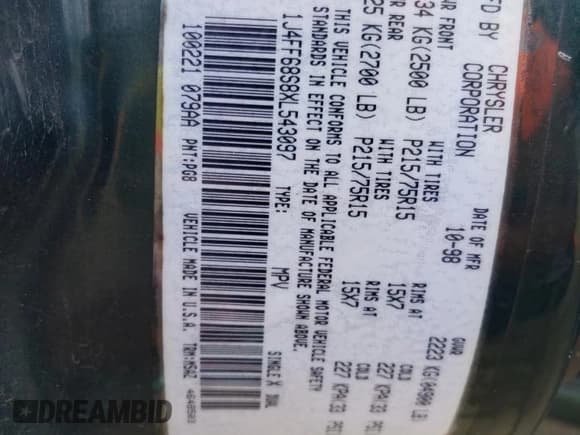 ✅ 1999 Jeep Cherokee Sport • VIN: 1J4FF68S8XL543097 • Lot: 82082825. Wystawiony na Copart z przebiegiem 161 568 mil. Bezpłatny archiwum sprzedaży aukcyjnych z USA i szczegółowy raport historii pojazdu na DreamBid. Zdjęcie 13.