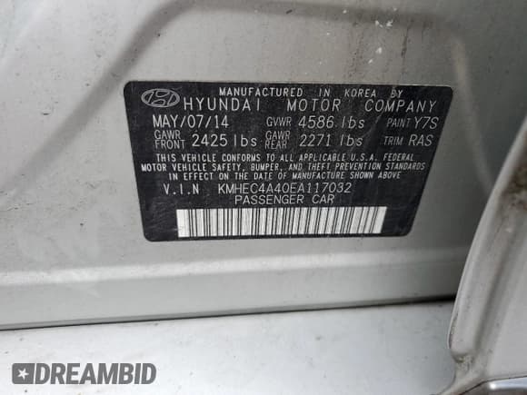 ✅ 2014 Hyundai Sonata • VIN: KMHEC4A40EA117032 • Lot: 73706024. Listed on Copart with 90,991 mi. Free auction sales archive from the USA and detailed vehicle history report at DreamBid. Image 12.