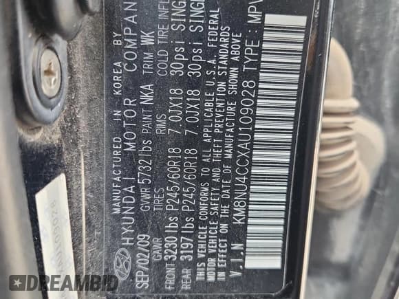 ✅ 2010 Hyundai Veracruz Limited • VIN: KM8NU4CCXAU109028 • Lot: 81943485. Listed on Copart with Not provided. Free auction sales archive from the USA and detailed vehicle history report at DreamBid. Image 13.