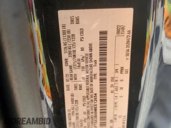 ✅ 2021 Ford F-350 Lariat • VIN: 1FT8X3B69MEE12654 • Lot: 51445065. Wystawiony na Copart z przebiegiem Nie podano. Bezpłatny archiwum sprzedaży aukcyjnych z USA i szczegółowy raport historii pojazdu na DreamBid. Zdjęcie 12.