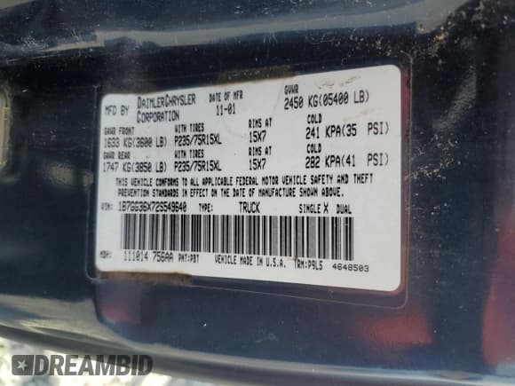 ✅ 2002 Dodge Dakota Sport • VIN: 1B7GG36X72S549640 • Lot: 53890365. Wystawiony na Copart z przebiegiem 172 912 mil. Bezpłatny archiwum sprzedaży aukcyjnych z USA i szczegółowy raport historii pojazdu na DreamBid. Zdjęcie 12.