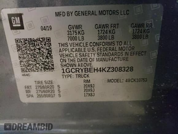 ✅ 2019 Chevrolet Silverado 1500 Custom • VIN: 1GCRYBEH4KZ308328 • Lot: 62193385. Wystawiony na Copart z przebiegiem 98 537 mil. Bezpłatny archiwum sprzedaży aukcyjnych z USA i szczegółowy raport historii pojazdu na DreamBid. Zdjęcie 12.