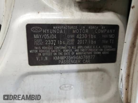 2004 Hyundai Sonata GLS с VIN KMHWF35H94A078877, выставлен на аукционе Copart как лот 75650544 с пробегом 59 610 миль миль и Чистый • Clean title. История ставок и продаж доступна на DreamBid. Изображение 12.