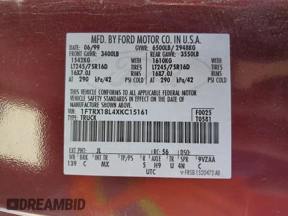 ✅ 1999 Ford F-150 XL • VIN: 1FTRX18L4XKC15161 • Lot: 86865525. Wystawiony na Copart z przebiegiem Nie podano. Bezpłatny archiwum sprzedaży aukcyjnych z USA i szczegółowy raport historii pojazdu na DreamBid. Zdjęcie 12.