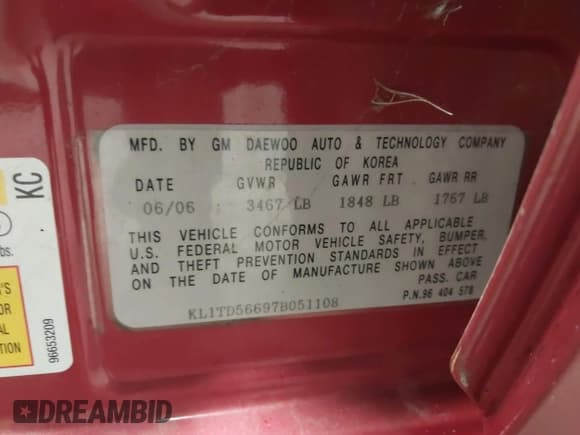 ✅ 2007 Chevrolet Aveo LS • VIN: KL1TD56697B051108 • Лот: 43877129. Опубликован ранее на IAAI с пробегом 90 524 миль. Бесплатный доступ к архиву аукционных продаж из США и подробный отчёт об истории автомобиля на DreamBid. Изображение 9.