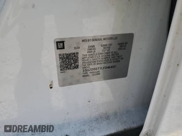 2020 Chevrolet Malibu LT с VIN 1G1ZD5ST7LF046452, выставлен на аукционе Copart как лот 71610775 с пробегом 182 030 миль миль и Списание • Salvage title. История ставок и продаж доступна на DreamBid. Изображение 12.