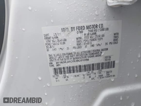 ✅ 2013 Ford Edge Limited • VIN: 2FMDK3KC0DBC01398 • Lot: 43795222. Listed on IAAI with 228,856 mi. Free auction sales archive from the USA and detailed vehicle history report at DreamBid. Image 9.