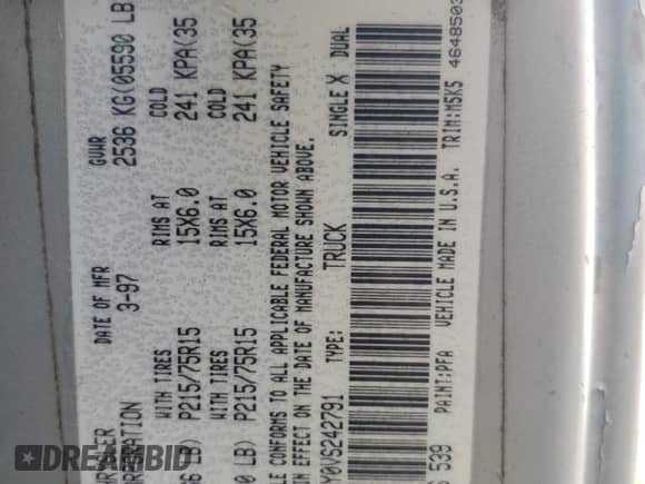 1997 Dodge Dakota с VIN 1B7GG23Y0VS242791, выставлен на аукционе Copart как лот 71192374 с пробегом 181 769 миль миль и Чистый • Clean title. История ставок и продаж доступна на DreamBid. Изображение 12.