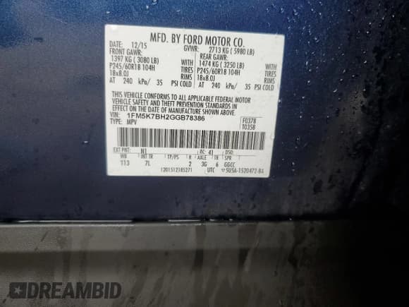 ✅ 2016 Ford Explorer • VIN: 1FM5K7BH2GGB78386 • Lot: 58615055. Listed on Copart with 169,190 mi. Free auction sales archive from the USA and detailed vehicle history report at DreamBid. Image 12.