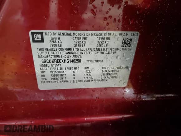 2017 Chevrolet Silverado 1500 LT z VIN 3GCUKRECXHG140258, wystawiony jako Copart lot #89720095 z przebiegiem 118 768 mil mil oraz Szkoda całkowita • Salvage title. Historia ofert i sprzedaży dostępna na DreamBid. Obrazek 12.