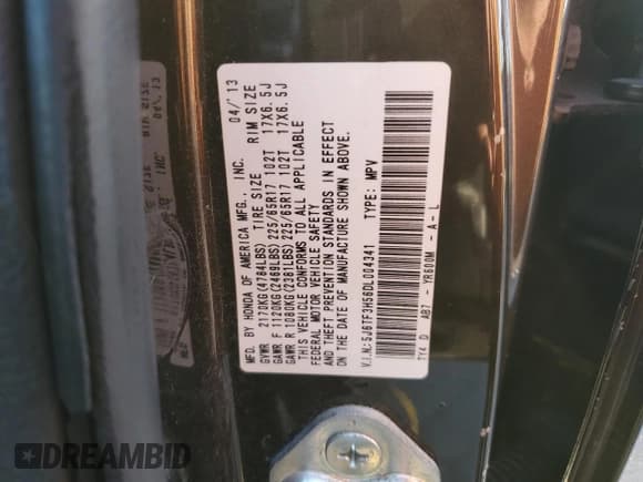 ✅ 2013 Honda Crosstour EX-L • VIN: 5J6TF3H56DL004341 • Lot: 89613495. Listed on Copart with 208,551 mi. Free auction sales archive from the USA and detailed vehicle history report at DreamBid. Image 12.