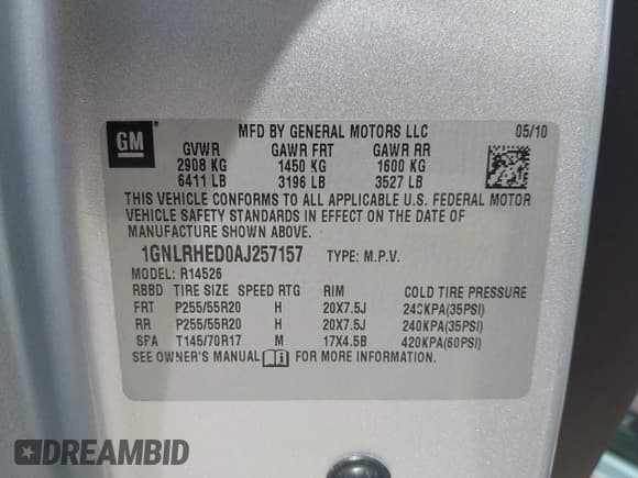 ✅ 2010 Chevrolet Traverse LTZ • VIN: 1GNLRHED0AJ257157 • Лот: 42786456. Опубликован ранее на IAAI с пробегом 214 737 миль. Бесплатный доступ к архиву аукционных продаж из США и подробный отчёт об истории автомобиля на DreamBid. Изображение 9.