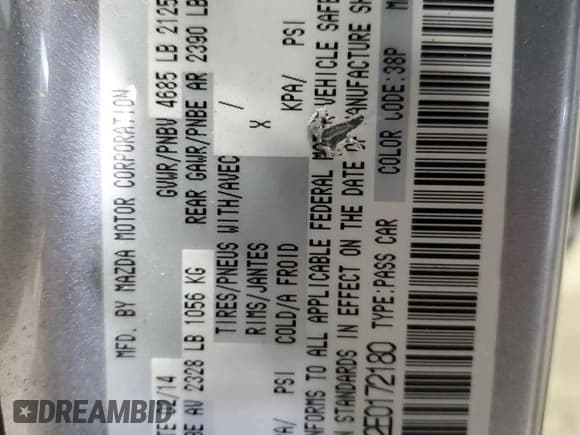 ✅ 2014 Mazda 5 Touring • VIN: JM1CW2CL2E0172180 • Lot: 92789175. Listed on Copart with 92,976 mi. Free auction sales archive from the USA and detailed vehicle history report at DreamBid. Image 13.